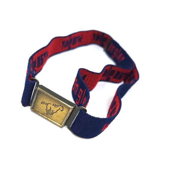 Vintage Wrangler Boy's Woven Elastic Belt Navy Blue Red Magnet Buckle 36" Adjust - Picture 2 of 11